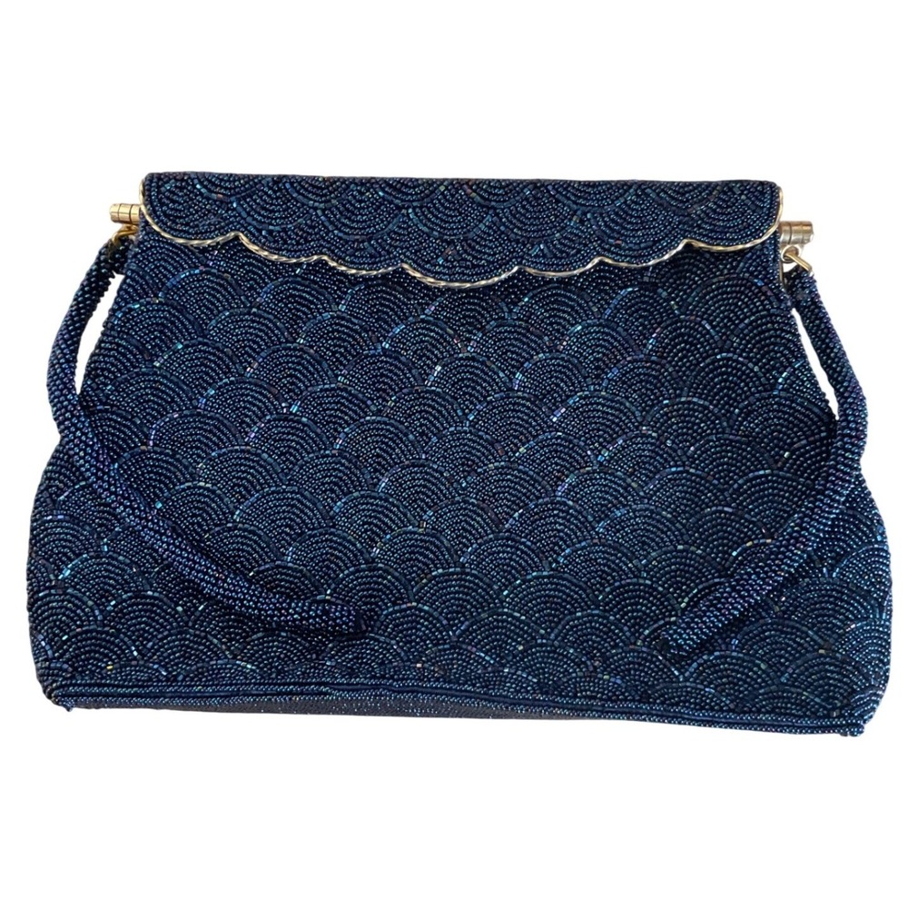 Vintage 50's 60's Beaded Clutch Bag Art Deco Mermaidcore Glam Evening Wear Prom
